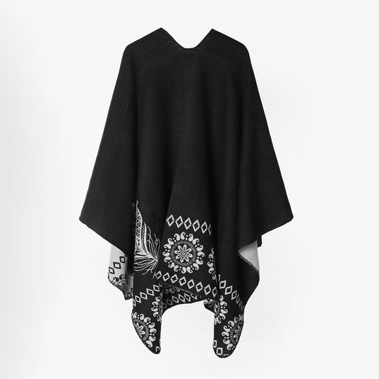 Damen Poncho‑Cape mit zweifarbiger Webstruktur, floralem Medaillon‑Jacquard und offener Front Shop Nory