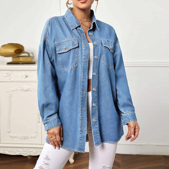 Damen Oversize-Denim-Hemdjacke mit Pattentaschen Shop Nory