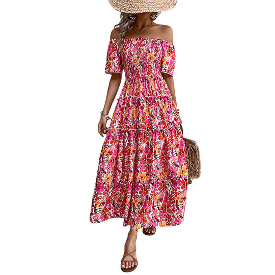 Damen Stufiges Maxikleid mit Carmen‑Ausschnitt, Smok‑Bustier und Seitenschlitz Shop Nory