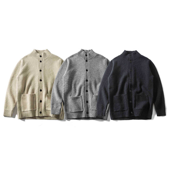 Damen Grobstrick-Cardigan mit hohem Rippkragen, Knopfleiste und aufgesetzten Taschen Shop Nory