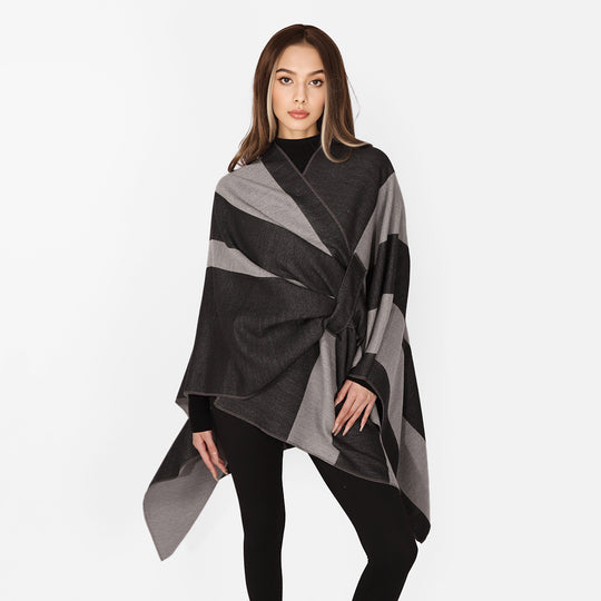 Damen Wickel‑Cape mit breitem Streifenmuster und Bindegürtel Shop Nory
