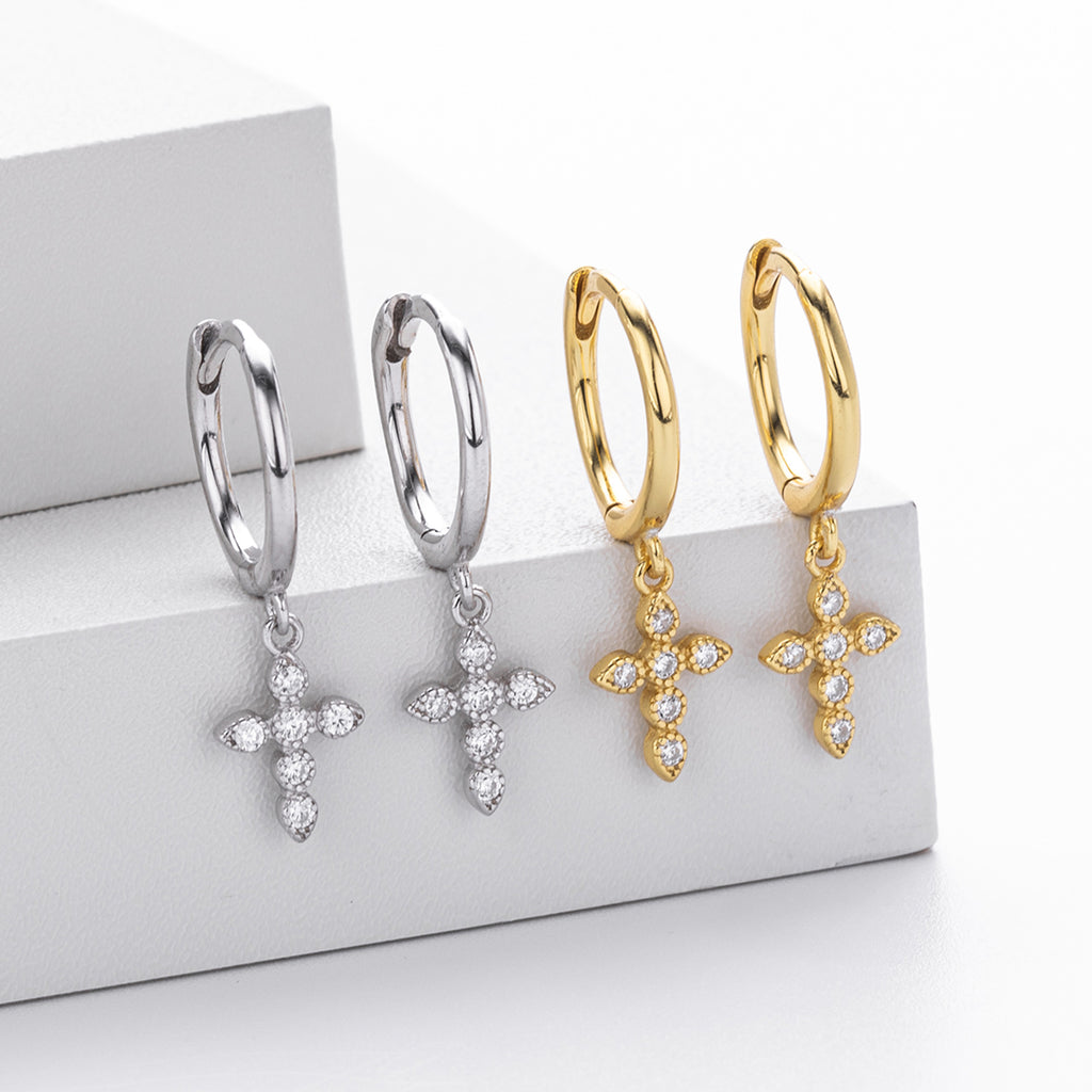 Damen Ohrhänger mit funkelndem Kreuzanhänger aus 925 Sterling Silber Shop Nory