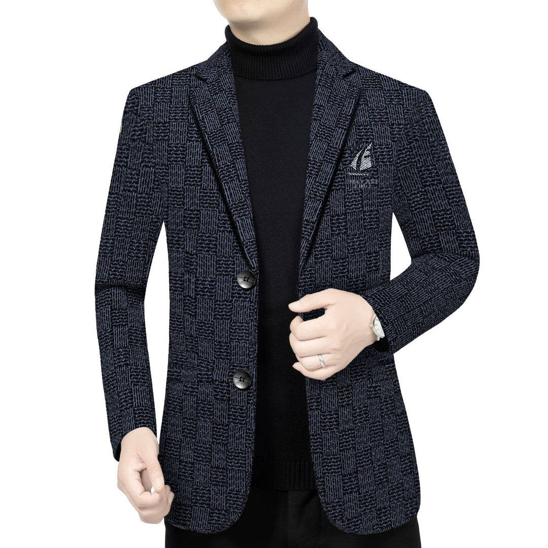 Herren Muster-Sakko im Feinstrick-Wollmix mit dezenter Logo-Stickerei Shop Nory