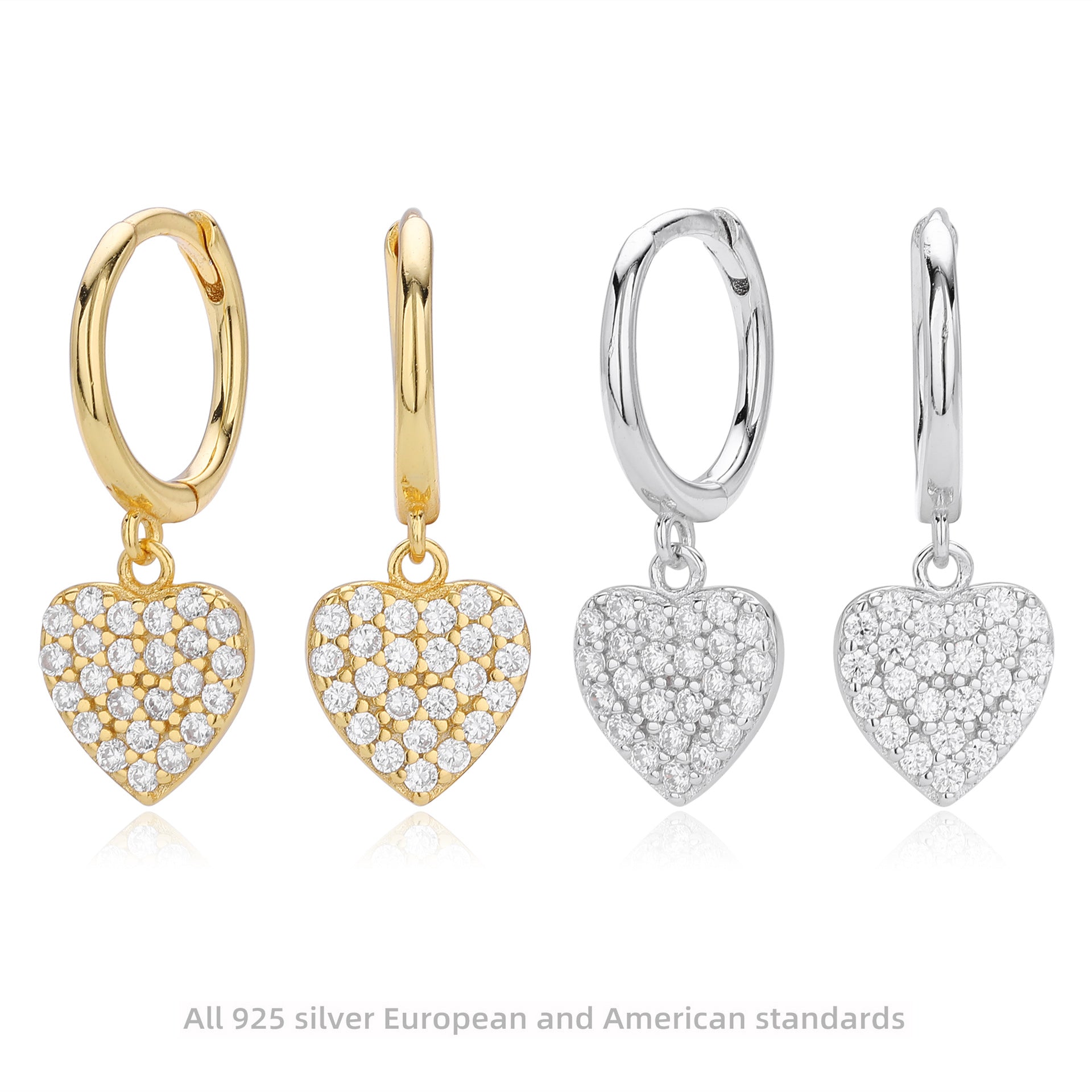 Damen Ohrhänger mit funkelnden Herzanhängern aus hochwertigem 925 Sterling Silber Shop Nory
