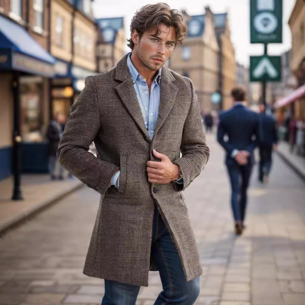 Herren Wollblendmantel im Glencheck mit schlanker langer Silhouette Shop Nory