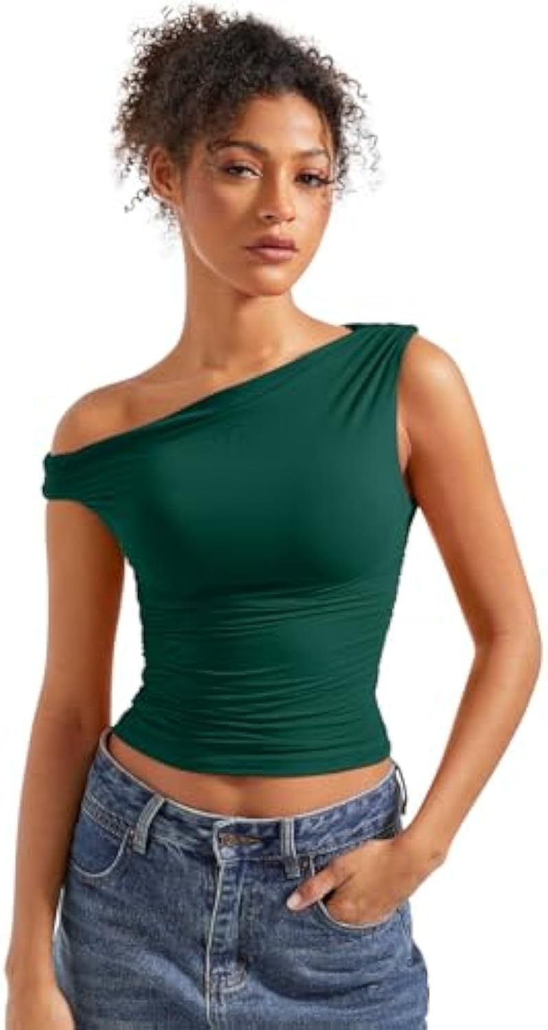 Damen figurbetontes Oberteil mit asymmetrischem Ausschnitt Shopnory