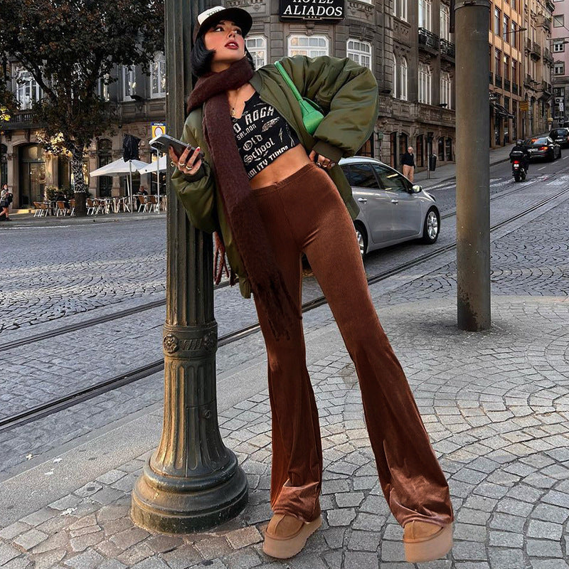 Damen Elegante Schlaghose mit hohem Bund und glattem Material
