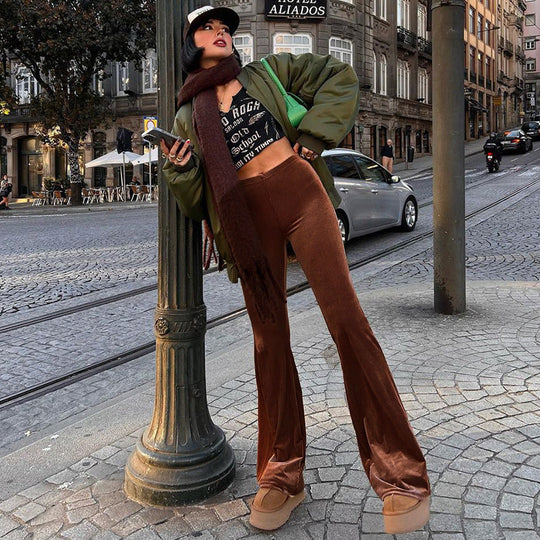 Damen Elegante Schlaghose mit hohem Bund und glattem Material