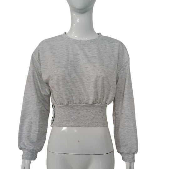 Damen Kurz geschnittenes Sweatshirt mit breitem Rippbund und Seitendruckknöpfen Shop Nory