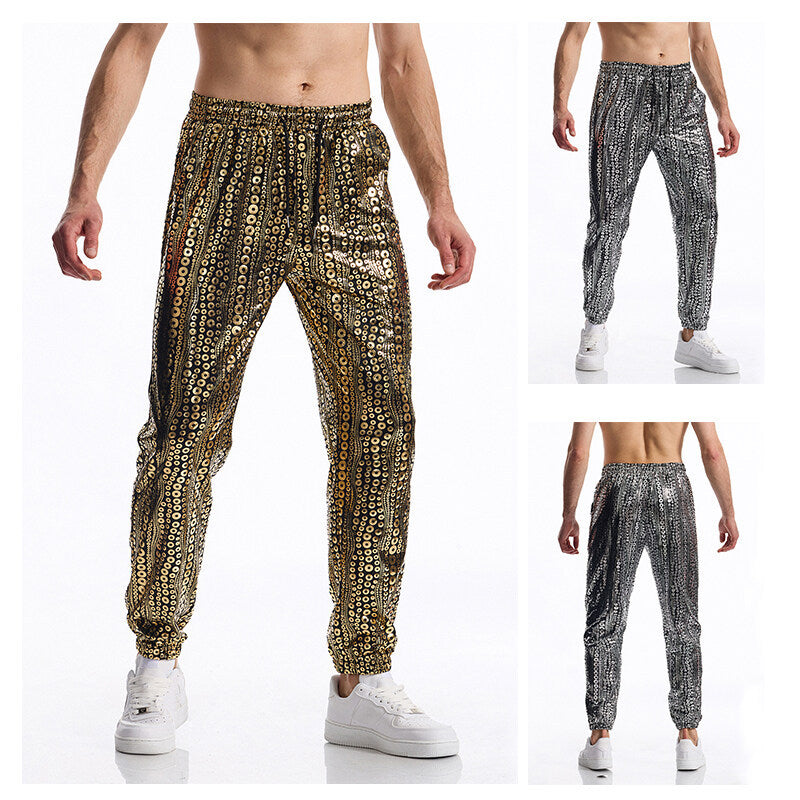 Herren Tapered Jogginghose mit elastischem Bund, Kordelzug und metallischem Kreisprint Shop Nory