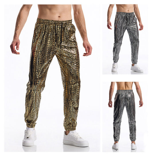 Herren Tapered Jogginghose mit elastischem Bund, Kordelzug und metallischem Kreisprint Shop Nory