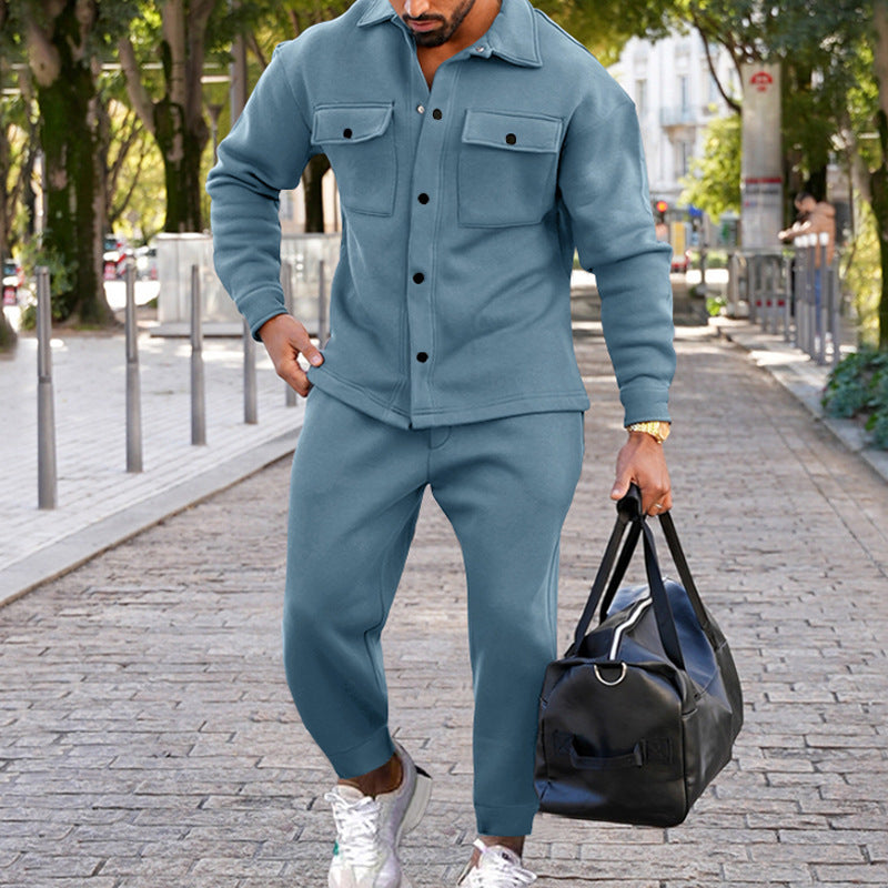 Herren nan zweiteiliges Overshirt- und Jogginghose-Set aus strukturiertem Jersey mit aufgesetzten Brusttaschen und konischer Silhouette Shop Nory