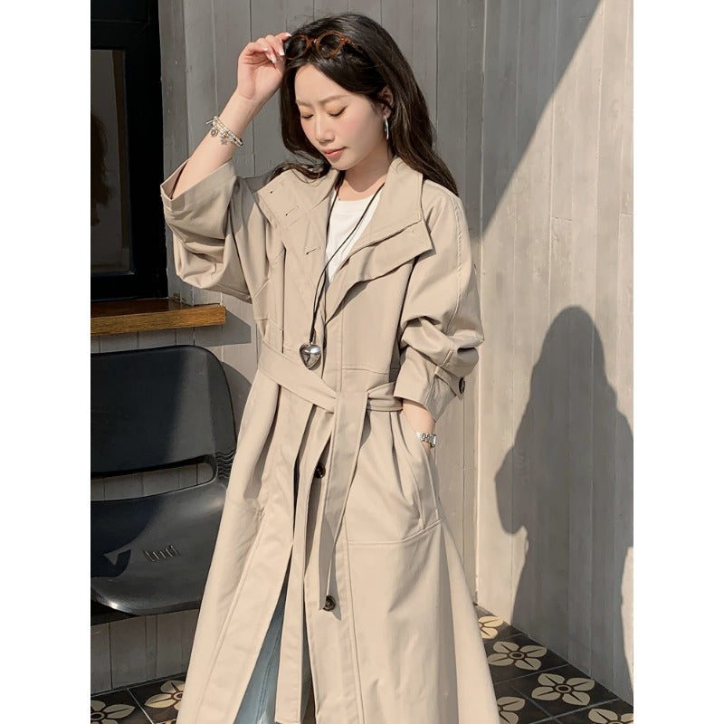 Damen Langer leichter Trenchcoat im Oversize-Stil mit geradem Schnitt und verdeckter Knopfleiste Shop Nory