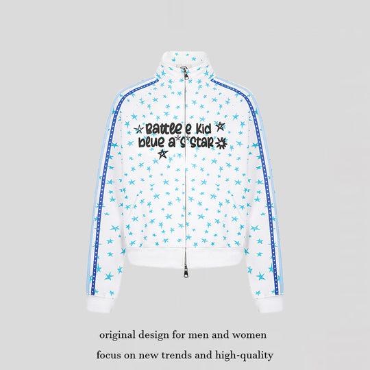 Damen Sweatjacke im Retro-Trackstil mit Stehkragen, Sternen-Print und Kontraststreifen Shop Nory