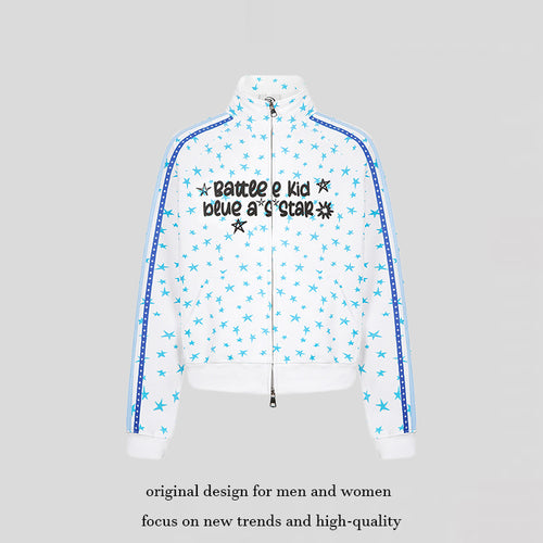 Damen Sweatjacke im Retro-Trackstil mit Stehkragen, Sternen-Print und Kontraststreifen Shop Nory