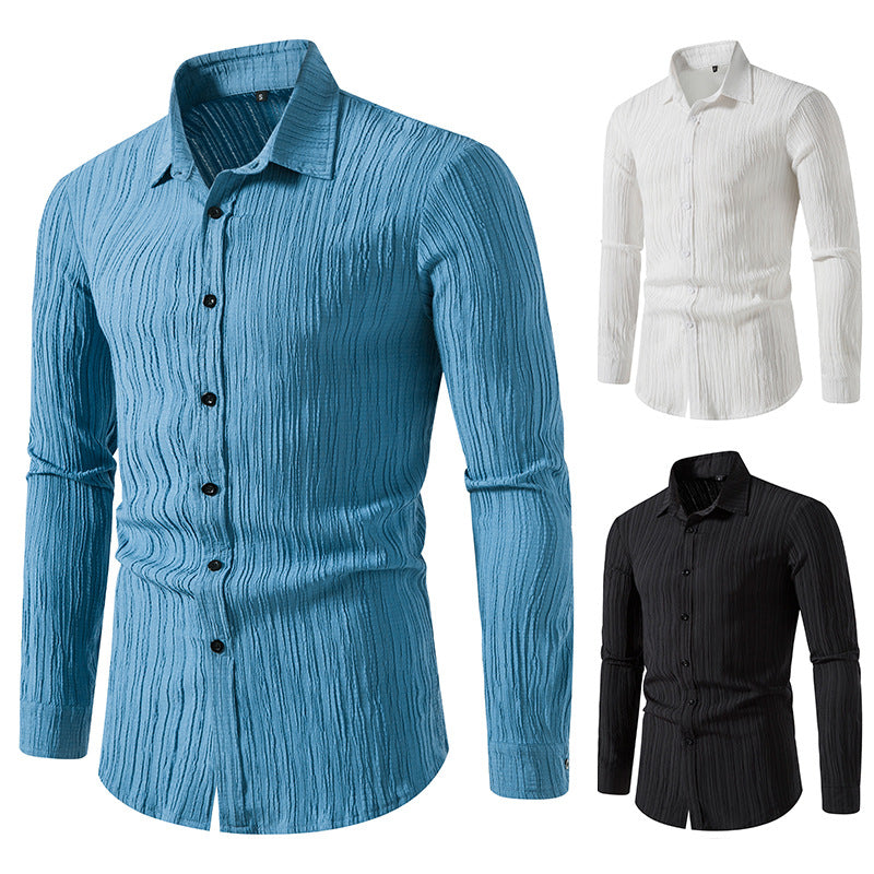 Herren Texturiertes Slim-Fit-Hemd mit krauser Struktur und Kentkragen Shop Nory