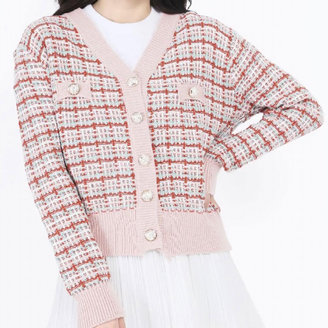 Damen Tweed-Strickcardigan mit V-Ausschnitt und Zierknopfleiste Shop Nory