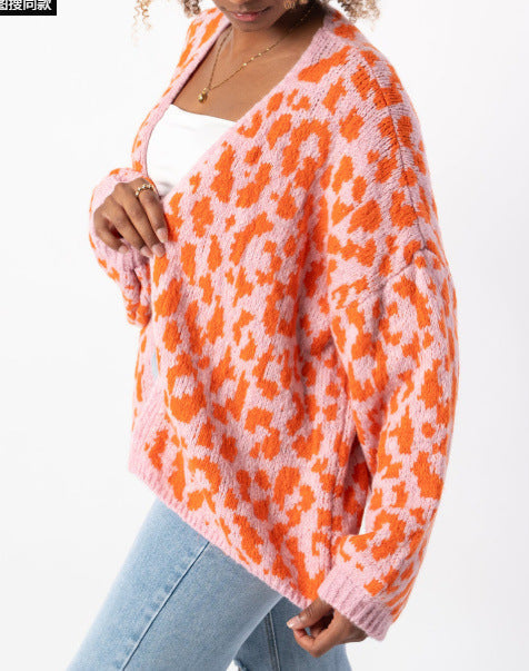 Damen lässige Strickjacke im Leopardenmuster Shopnory