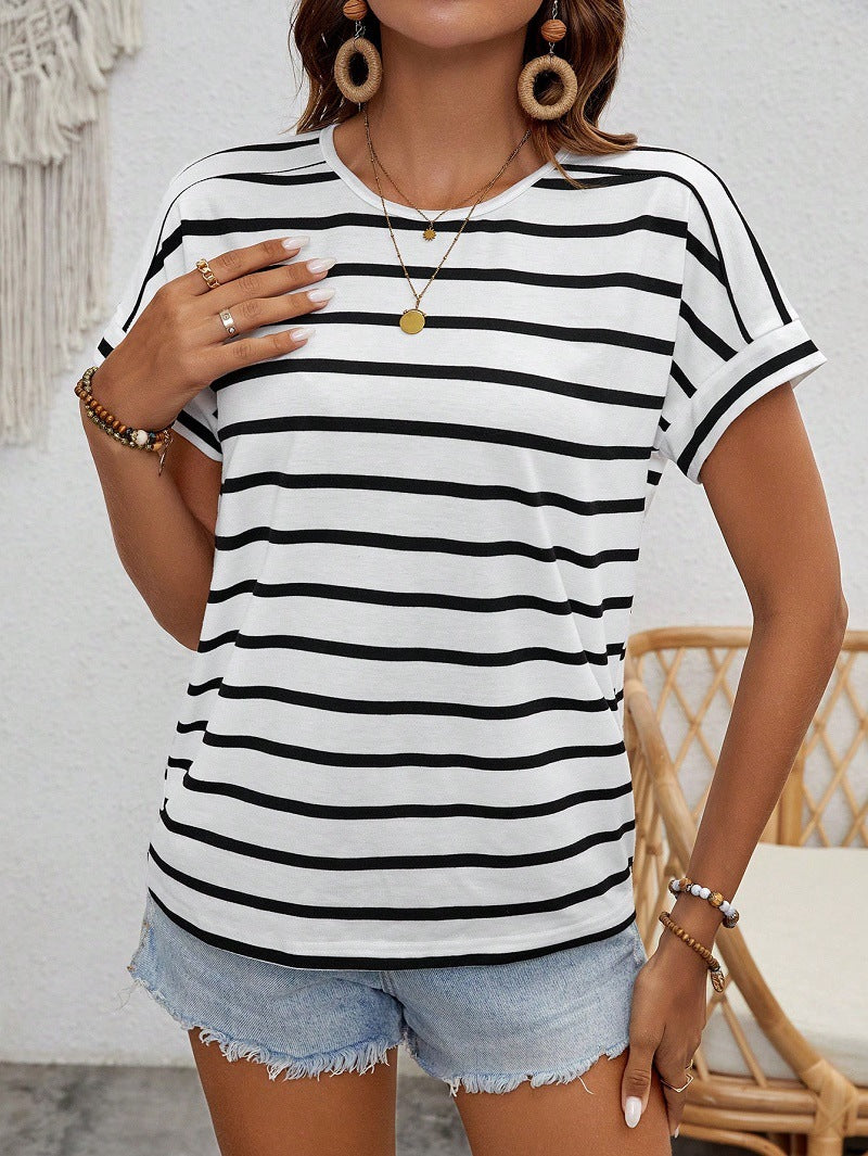 Damen gestreiftes Kurzarm-Shirt Shopnory