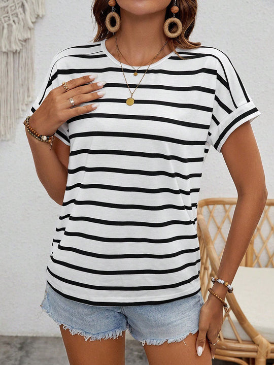 Damen gestreiftes Kurzarm-Shirt Shopnory
