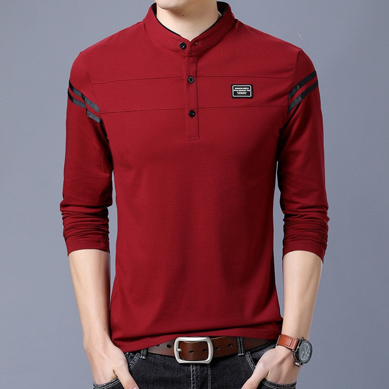 Herren Slim-Fit Langarm-Henley mit Stehkragen und Schulterstreifen Shop Nory