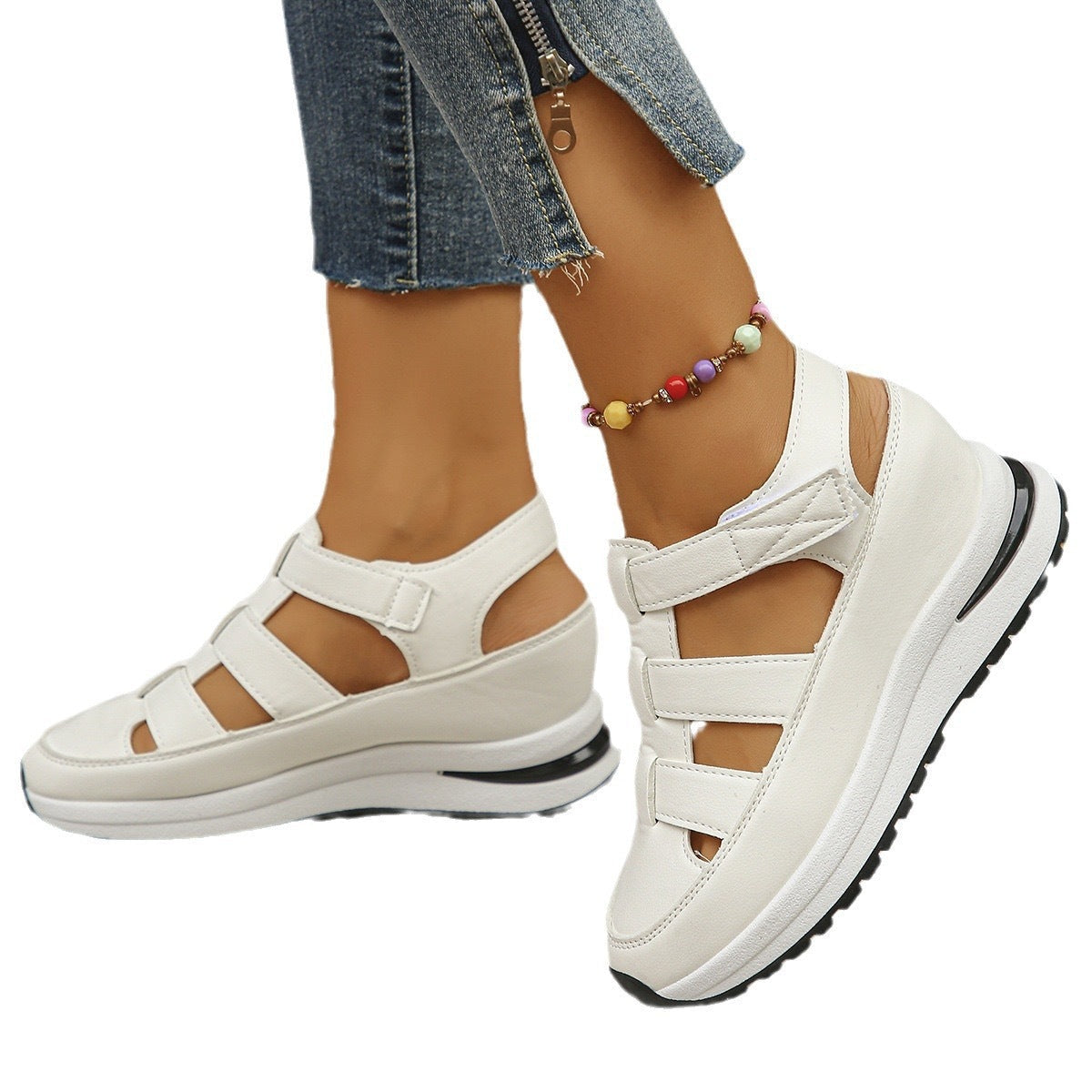 Damen Komfortable Wedge-Sneaker mit verstellbarem Riemen und dämpfender Sohle