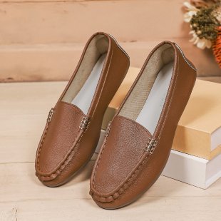 Damen Mokassin-Schuhe mit elegantem Narbenleder und rutschfester Sohle