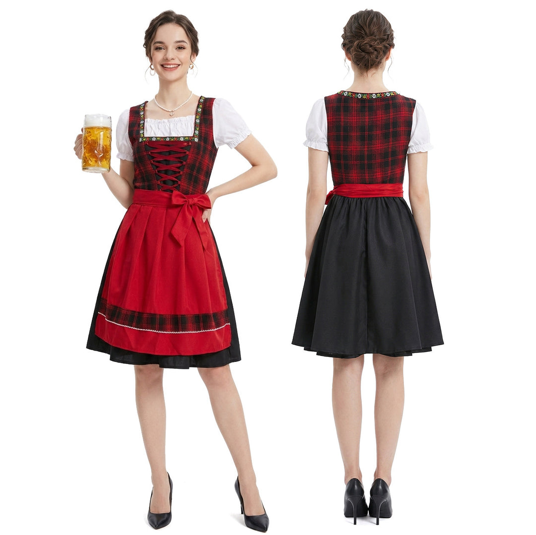 Damen nan traditionelles Dirndlkleid mit Schürze geschnürtem Mieder und kariertem Oberteil Shop Nory