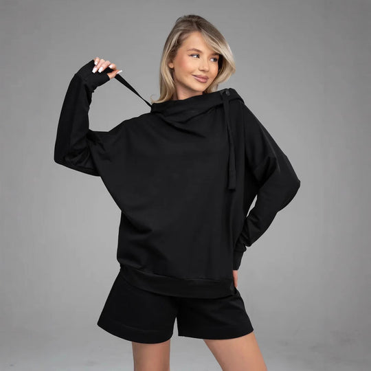 Damen lässiges Oversized Hoodie und Shorts Set Shopnory
