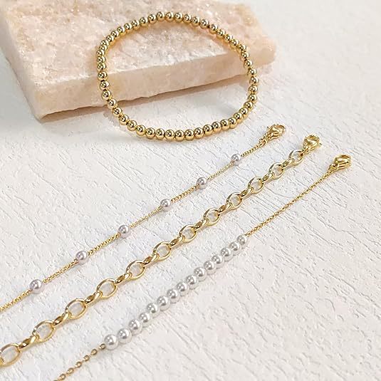 Damen Armbandset mit eleganten Glieder- und Perlen-Design Shop Nory