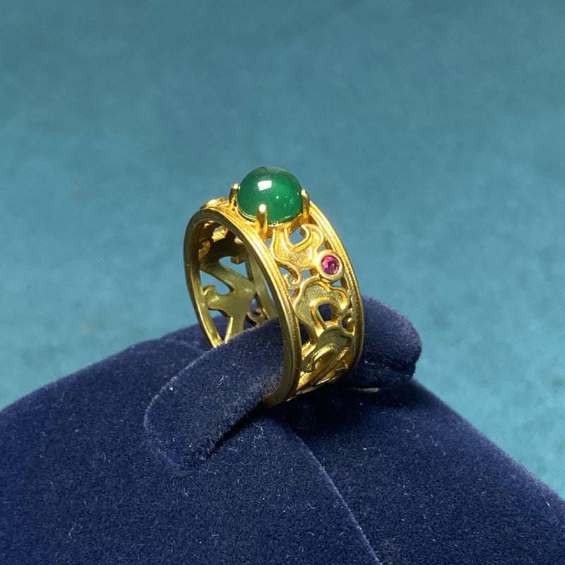 Damenring mit filigranem Gelbgolddesign und buntem Edelstein Shop Nory