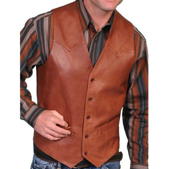 Herren taillierte Lederweste mit Western-Details, V-Ausschnitt und zwei Eingrifftaschen Shop Nory