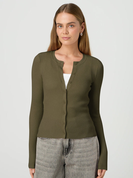 Damen figurbetonte Strickjacke mit Knopfleiste und langen Ärmeln