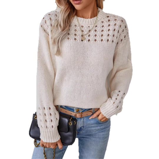 Damen Modischer Strickpullover mit Lochmuster