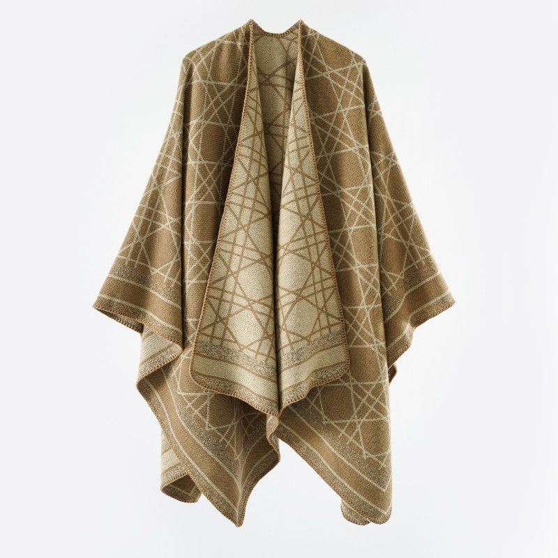 Damen Wendbarer Jacquard-Capeponcho mit geometrischem Allovermuster und offenem Kimono-Fall Shop Nory