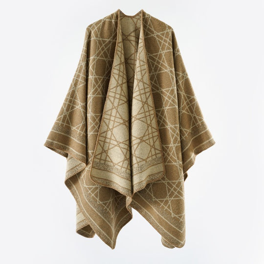 Damen Wendbarer Jacquard-Capeponcho mit geometrischem Allovermuster und offenem Kimono-Fall Shop Nory