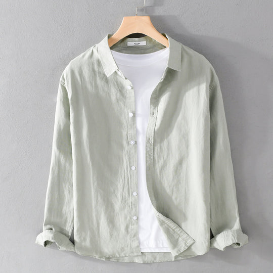 Herren Leinenmix-Layering-Overshirt mit Kentkragen, gerundetem Saum und Soft‑Touch Shop Nory