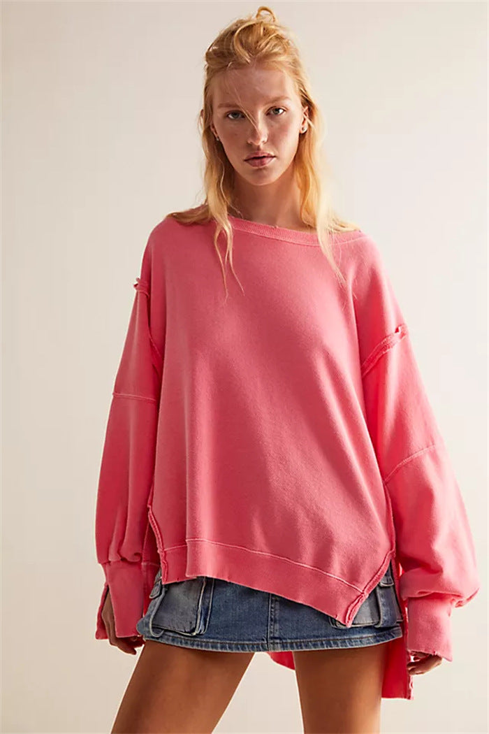 Damen oversized Sweatshirt mit Ballonärmeln, offenen Saumnähten und seitlichen Schlitzen Shop Nory
