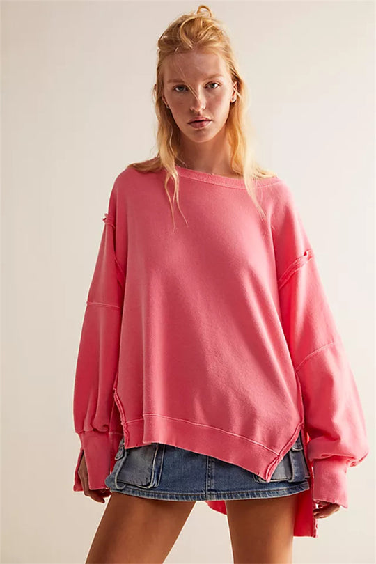 Damen oversized Sweatshirt mit Ballonärmeln, offenen Saumnähten und seitlichen Schlitzen Shop Nory