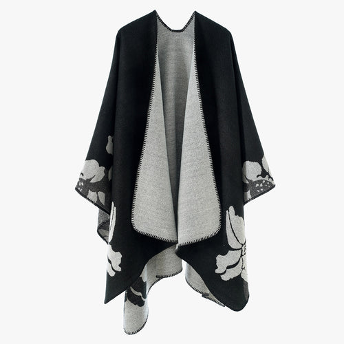 Damen Reversible Wollmix-Poncho mit floralem Jacquardmuster Shop Nory
