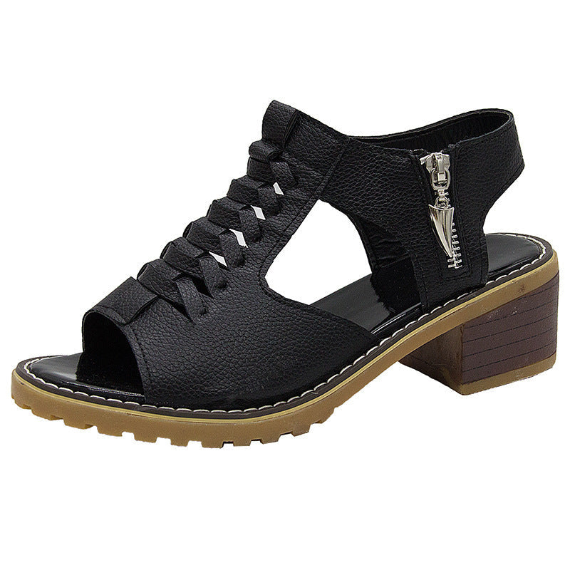 Damen elegante Sandalen mit geflochtenen Riemen und komfortablem Blockabsatz