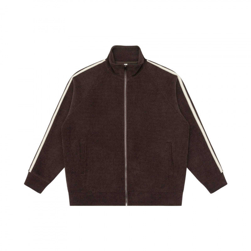 Unisex Oversize-Teddyfleece-Zippjacke mit Stehkragen und Kontraststreifen Shop Nory