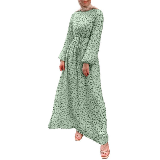 Damen Geblümtes Maxikleid mit Kordel-Taille und Ballonärmeln Shop Nory