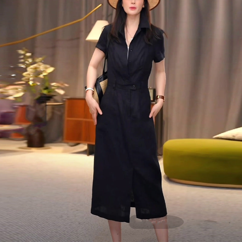 Damen Tailliertes Hemdblusen-Midikleid mit verdeckter Knopfleiste und Taillenpassante Shop Nory