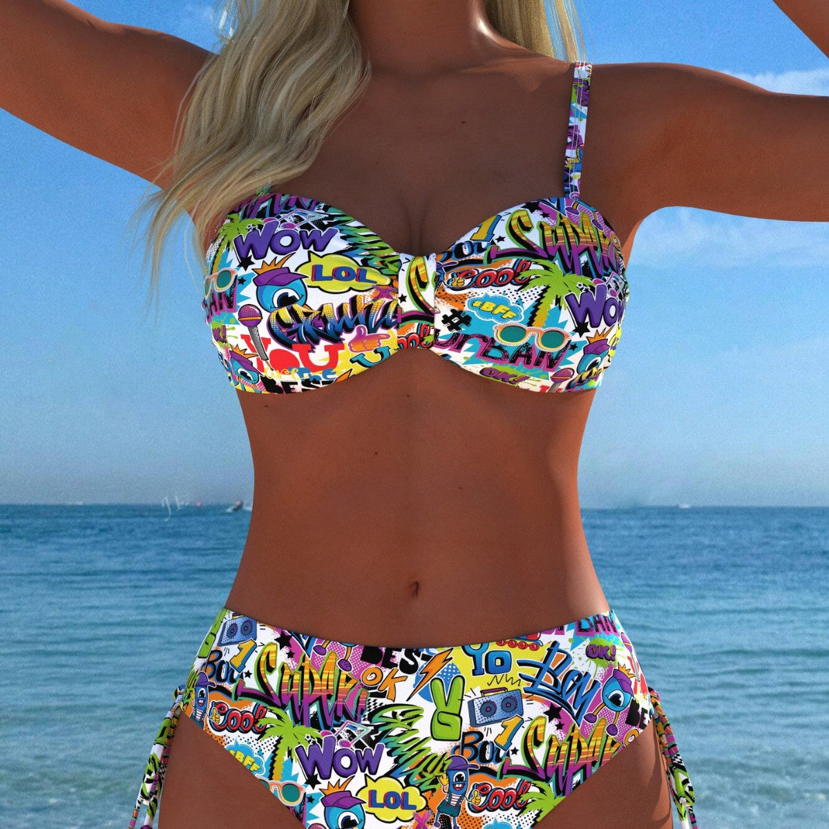 Damen Bandeau-Bikini mit hoch taillierten Höschen und lShopnoryhaftem Paisleymuster