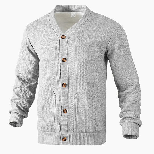 Herren Strukturierter Strickcardigan mit Zopf- und Waffelmuster, Knopfleiste und aufgesetzten Taschen Shop Nory