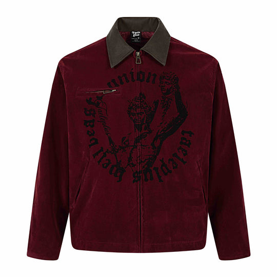 Herren Samt‑Blousonjacke mit Kontrastkragen, Frontreißverschluss und Grafikprint Shop Nory