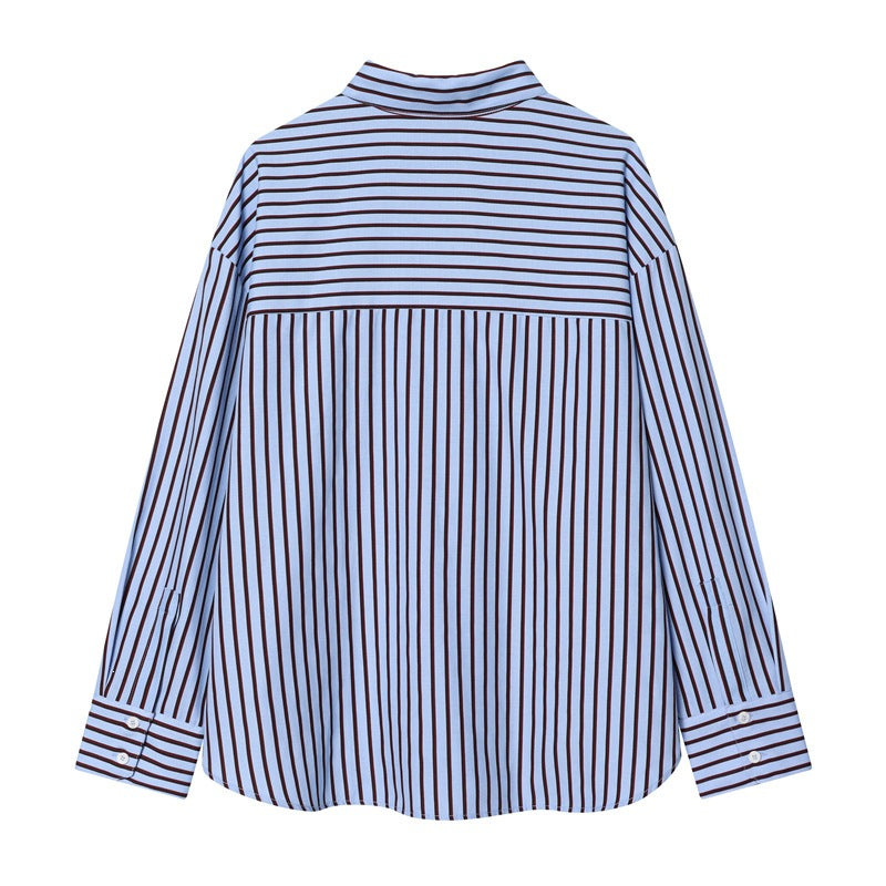 Damen Oversize-Hemd mit vertikalem Streifenmuster und Kentkragen Shop Nory