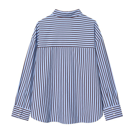 Damen Oversize-Hemd mit vertikalem Streifenmuster und Kentkragen Shop Nory