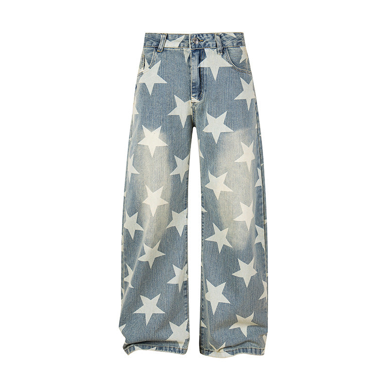 Damen Weite Hochbund-Culotte-Jeans mit hoher Taille und Allover-Sterneprint Shop Nory